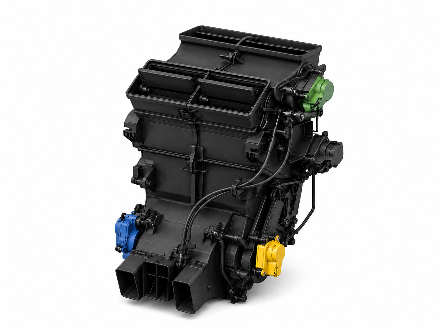 HVAC air-distribution housing with highlighted damper actuators