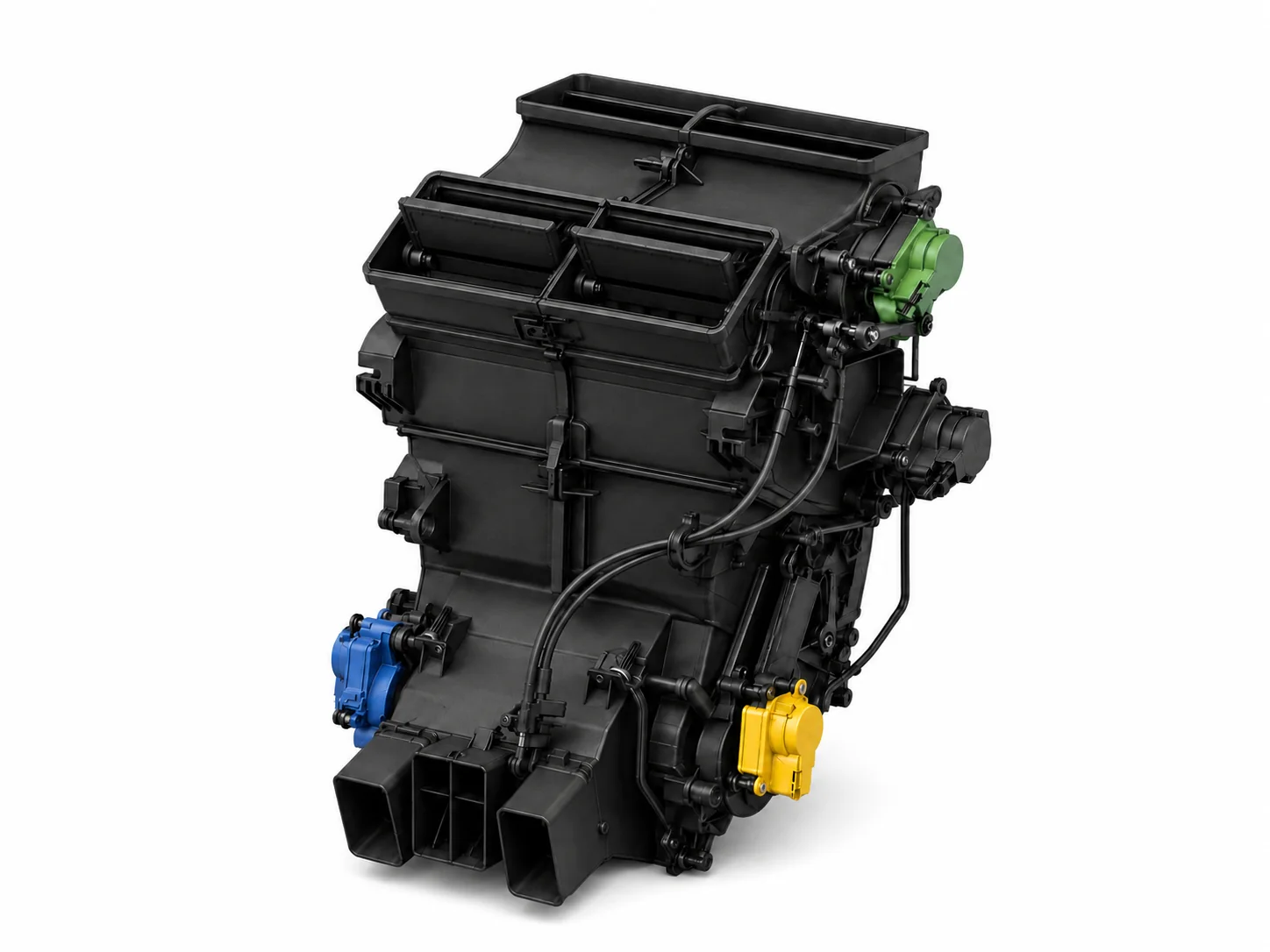 HVAC air-distribution housing with highlighted damper actuators